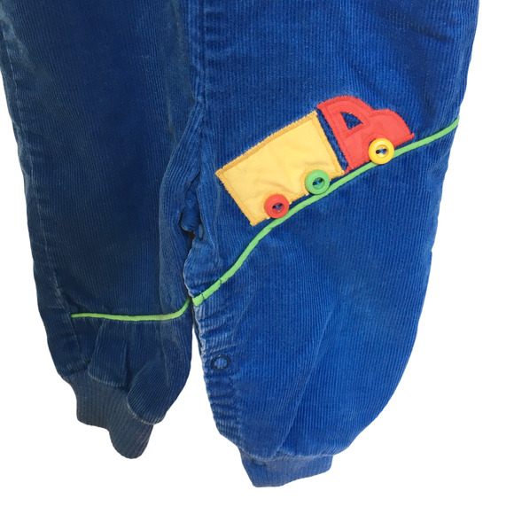 VTG 80s CARTER'S Truck Theme Corduroy Bubble Overalls in Blue USA SZ 12M - Picture 3 of 10